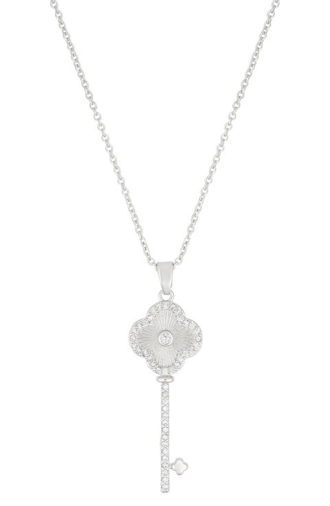 Pavé Clover Key Pendant Necklace