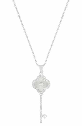 Adornia Pavé Clover Key Pendant Necklace