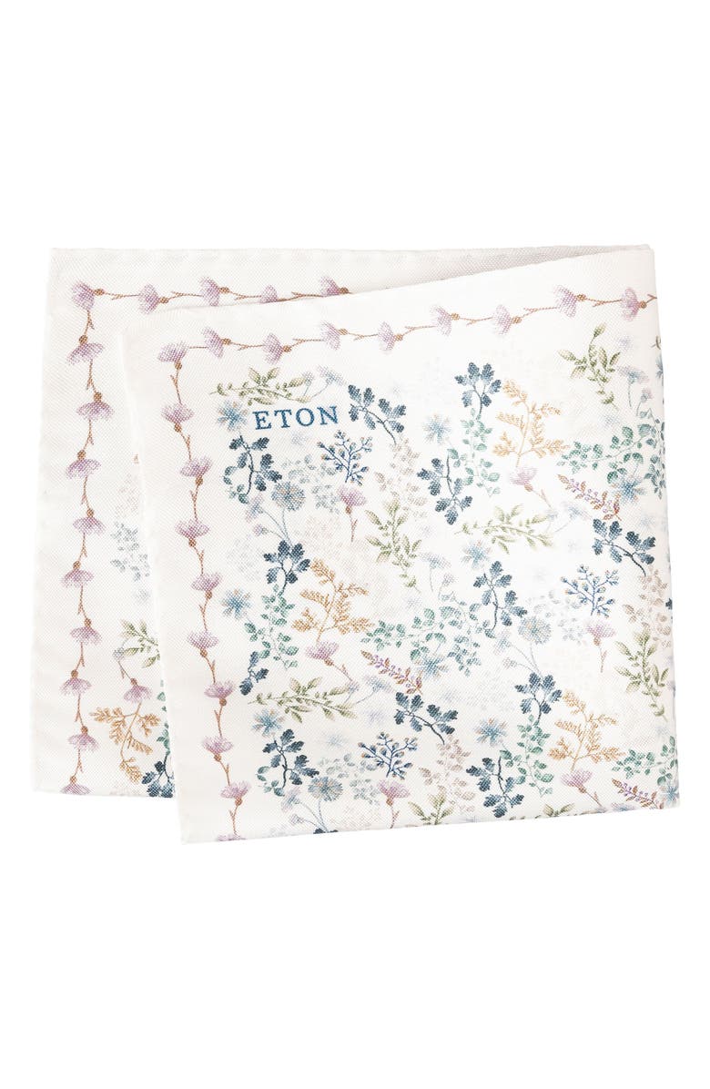 Eton Botanical Print Oxford Silk Pocket Square, Main, color, Multi