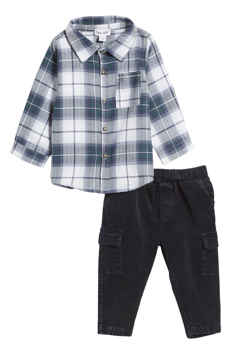 Splendid Plaid Flannel Shirt & Corduroy Cargo Pants Set, Main, color,