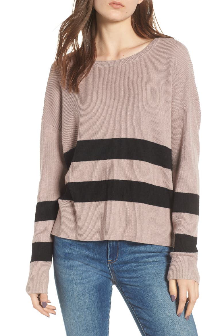 Varsity Stripe Sweater, Main, color, GREY BARK KENZIE STRIPE