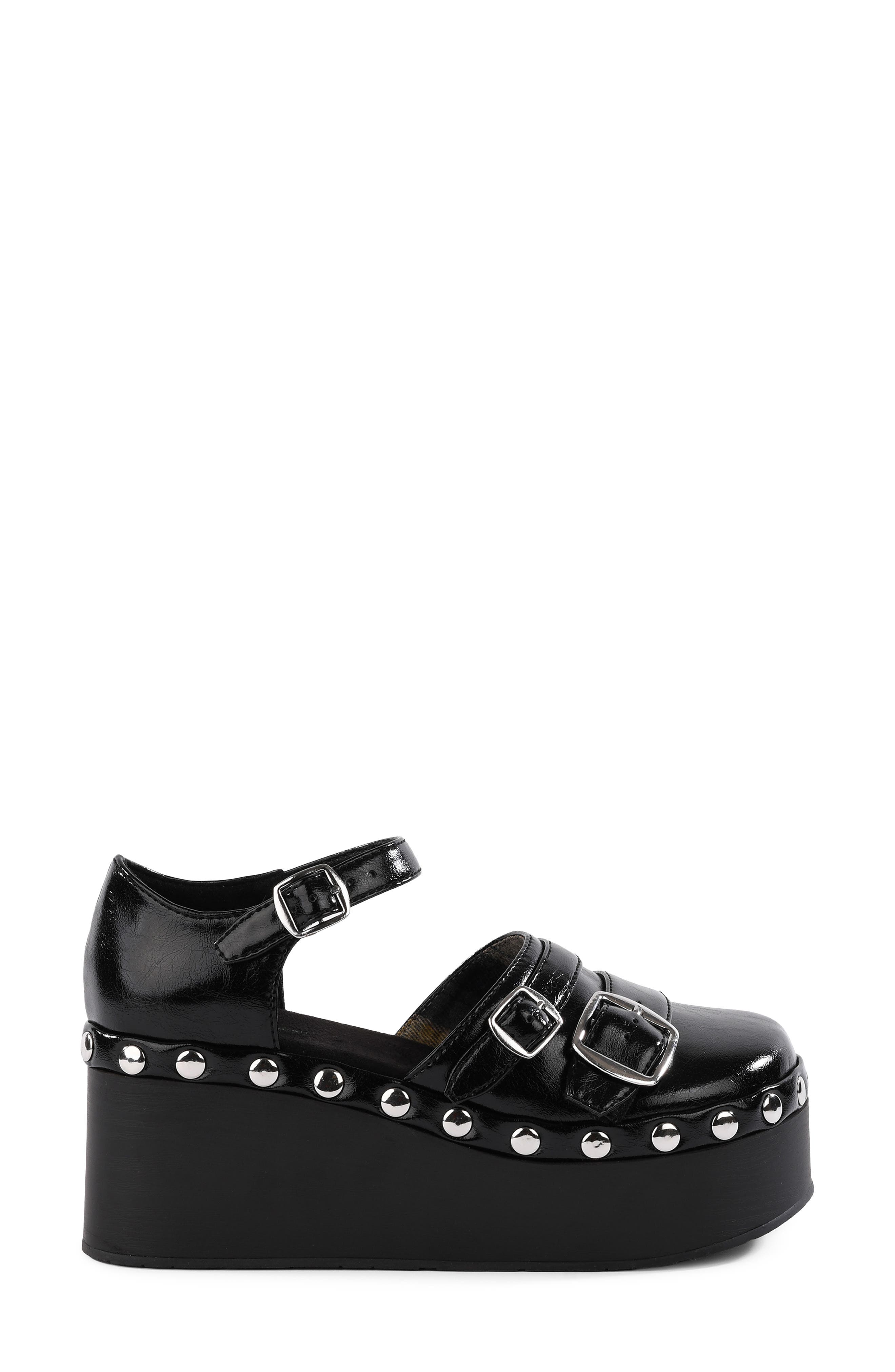 Story of My Life Faux Leather Flatform Sandal, Alternate, color, BLACK