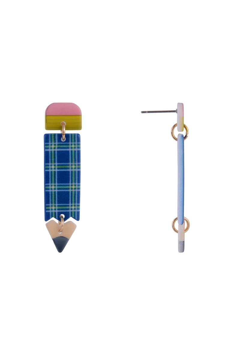 Hallmark Acrylic Plaid Pencil Earrings, Alternate, color, Blue