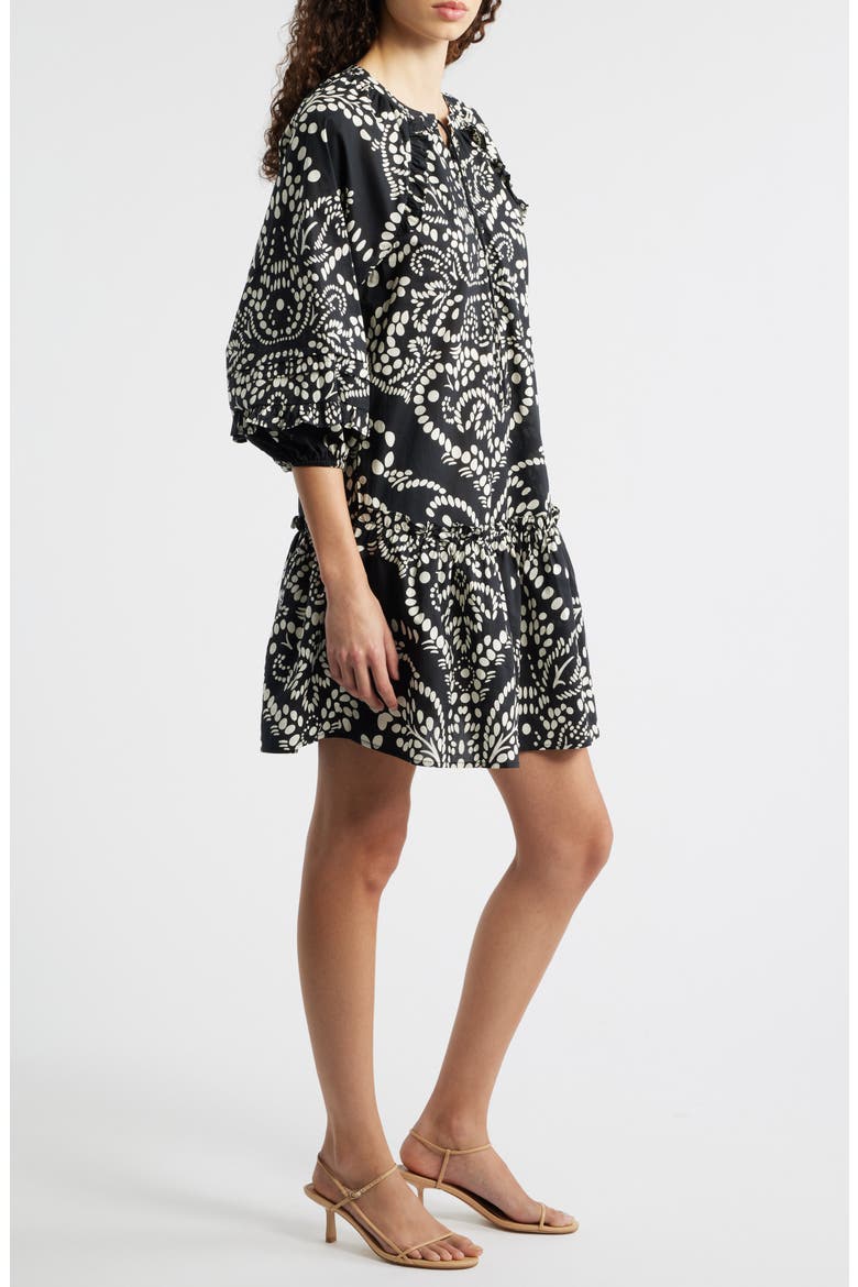 Print Poplin Minidress, Alternate, color, BLACK/ BEIGE PRINT