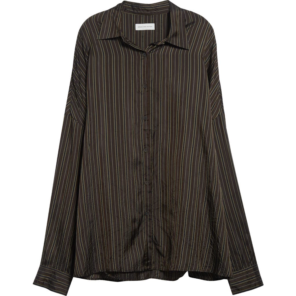 Dries Van Noten Womens Brown Casia Oversized Stripe-print Crepe Shirt In Brown