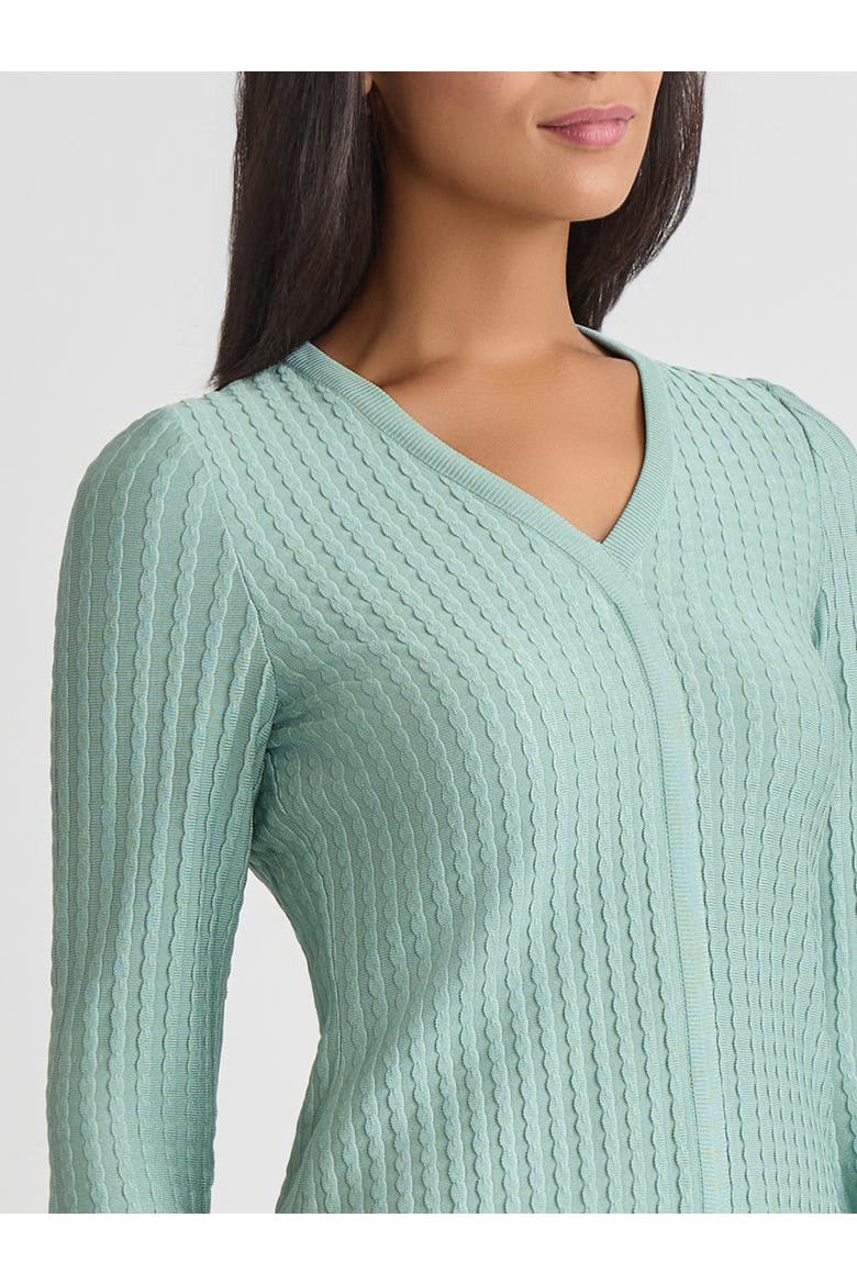 Scalloped Ribbed Knit Bell Sleeve Top, Alternate, color, Mystic Green