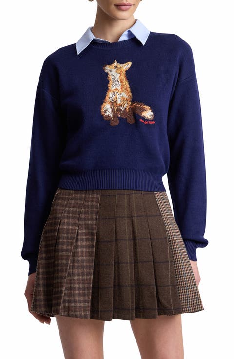Fox Embroidered Crewneck Sweater