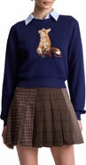 Avec Les Filles Fox Embroidered Crewneck Sweater