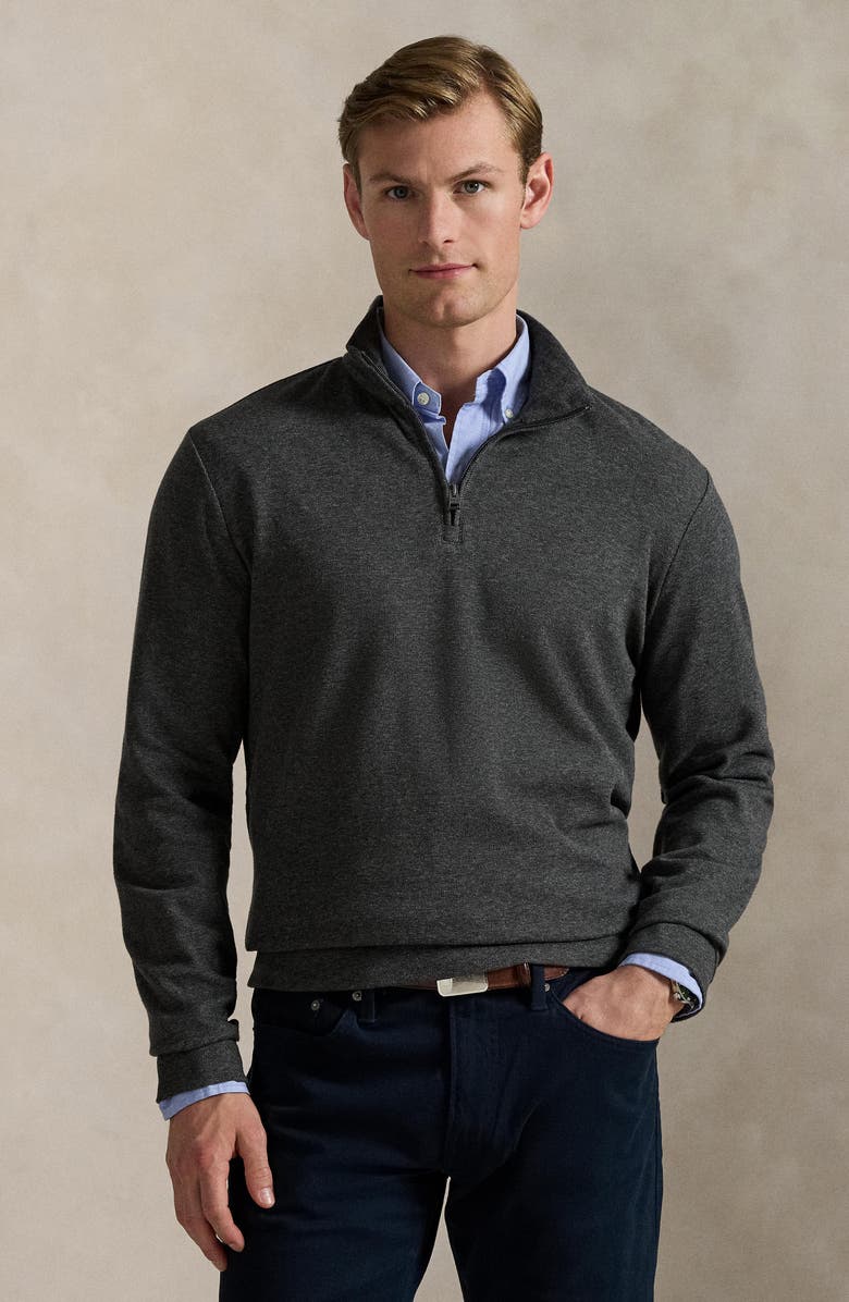 Polo Ralph Lauren Textured Double Knit Quarter Zip Pullover, Alternate, color, Windsor Heather/ Blackboot