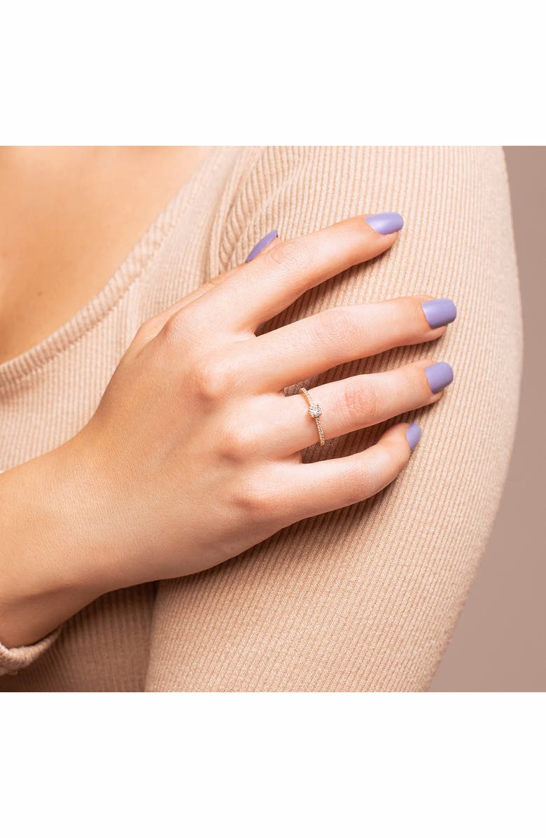 HauteCarat Lab Created Round Diamond & Pavé 14K Gold Ring, Alternate, color, 