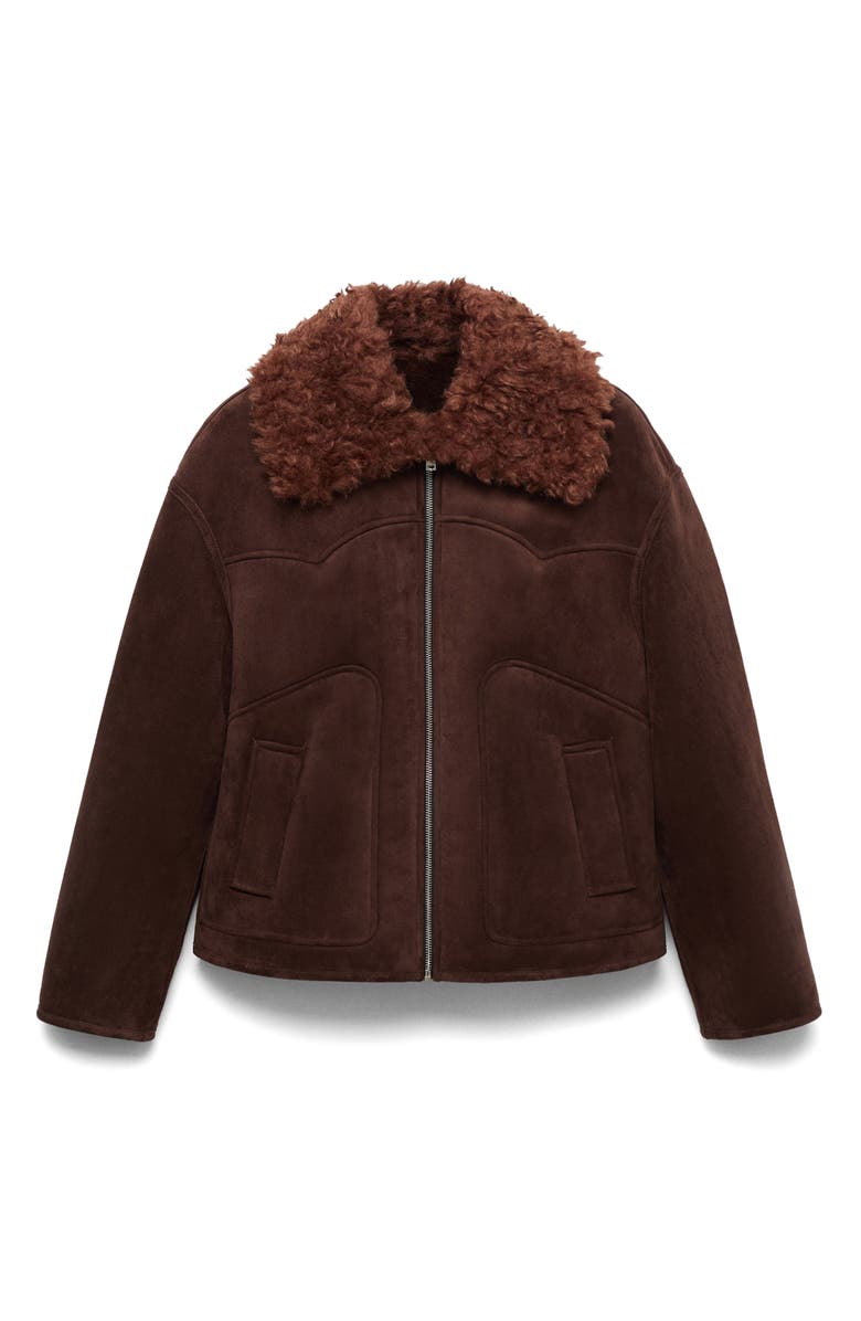 MANGO Faux Shearling Collar Faux Suede Jacket, Alternate, color, 