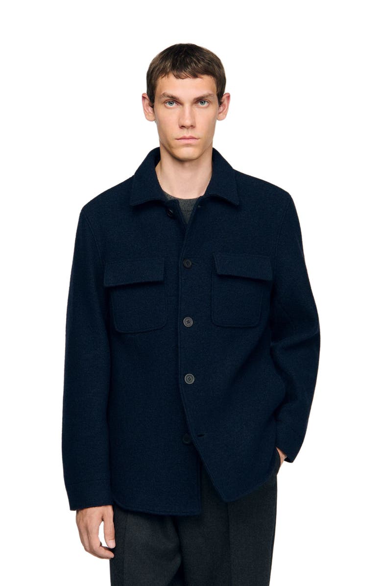SANDRO Virgin wool overshirt, Main, color, Midnight Blue