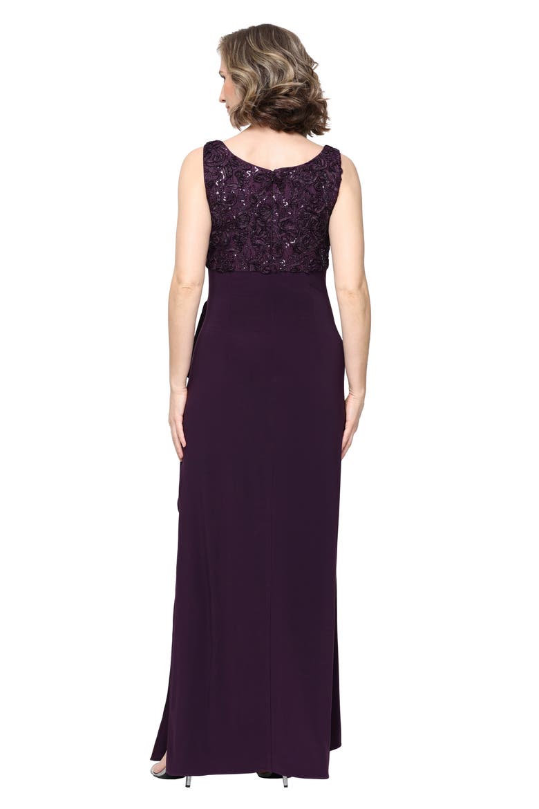 Sequin Soutache Bodice Empire Waist Chiffon Gown with Bolero Jacket, Alternate, color, DEEP PLUM