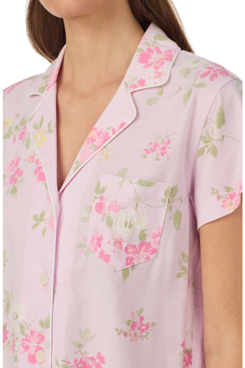 Short Sleeve Cotton Blend Crop Pajamas, Alternate, color, PINK PRINT