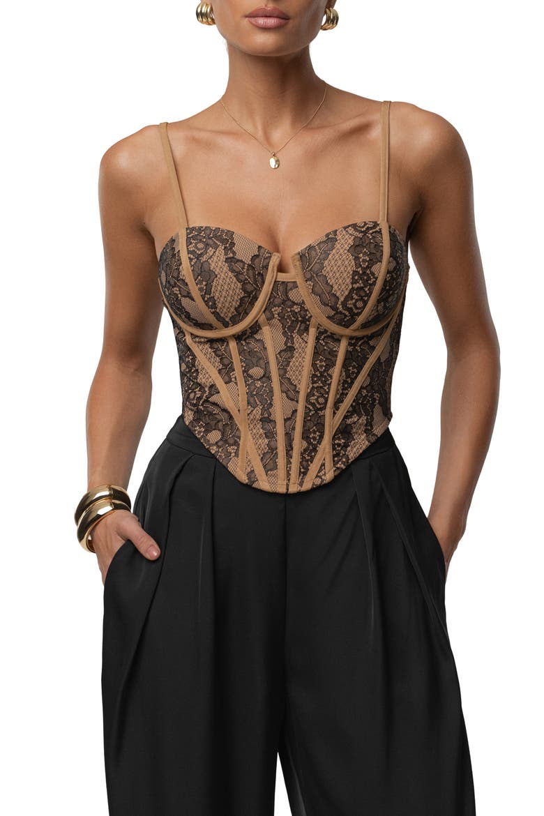 Desire Lace Underwire Corset Top, Main, color, BLACK