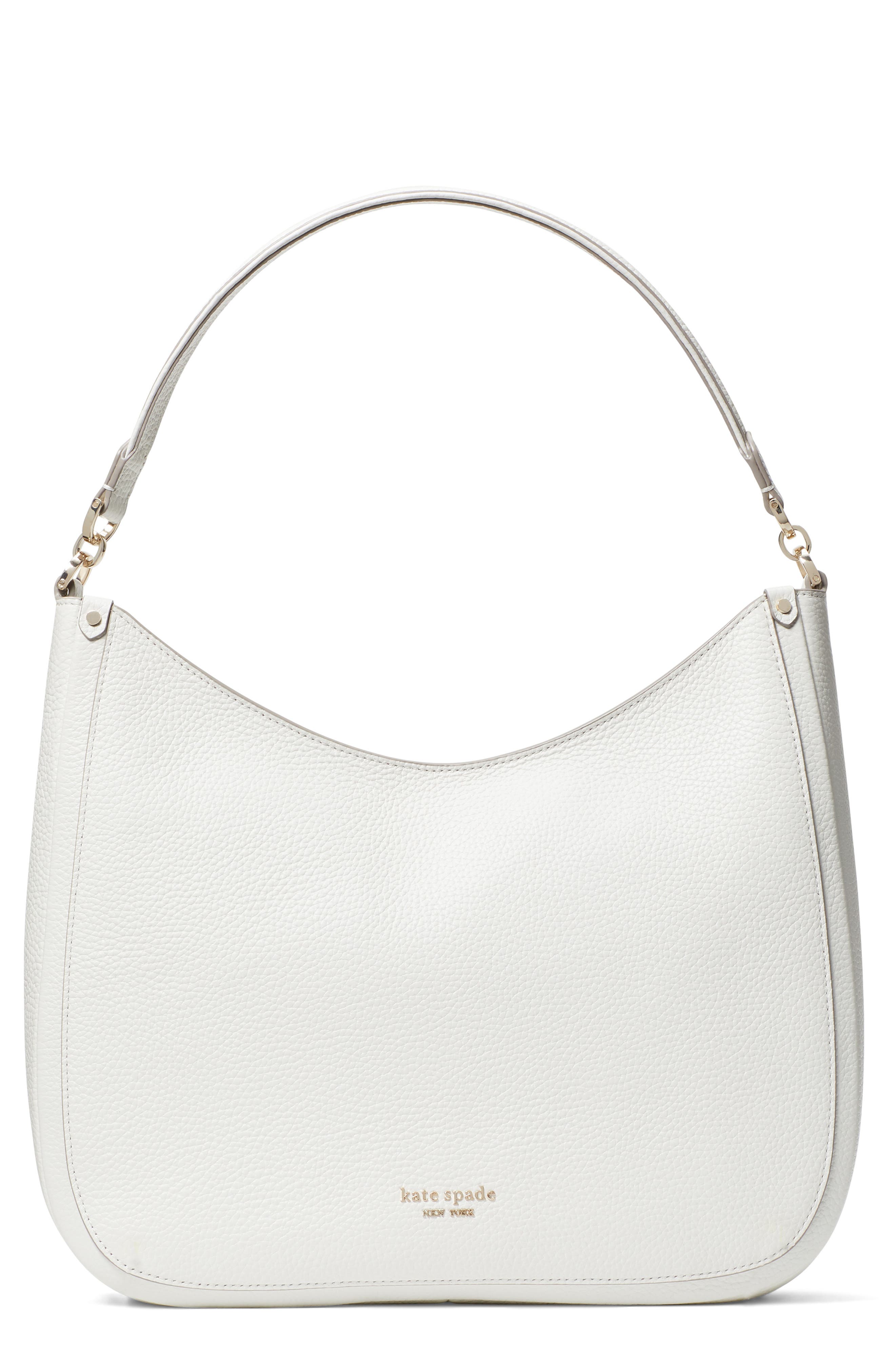 roulette large leather hobo bag, Main, color, OPTIC WHITE