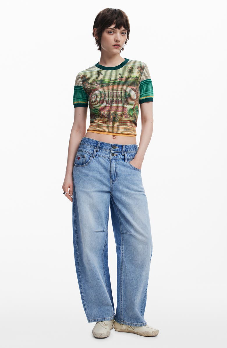 Desigual Stripe Scenic Rib Graphic T-Shirt, Alternate, color,