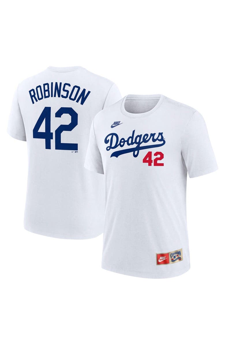 Nike Men's Nike  Jackie Robinson White Brooklyn Dodgers Cooperstown Collection Tri-Blend Name & Number T-Shirt, Main, color, 