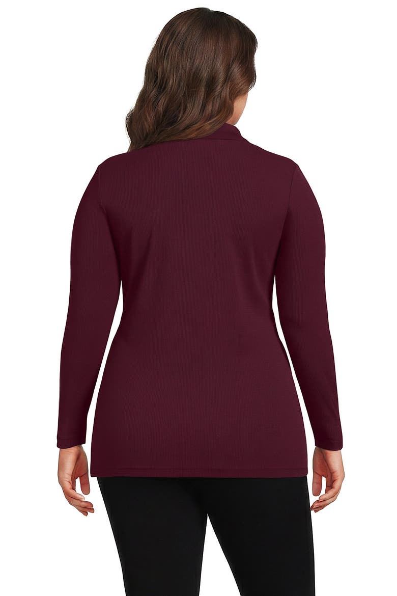 Plus Size Long Sleeve Polished Rib Button Through Tunic Shirt, Alternate, color, Rich Burgundy