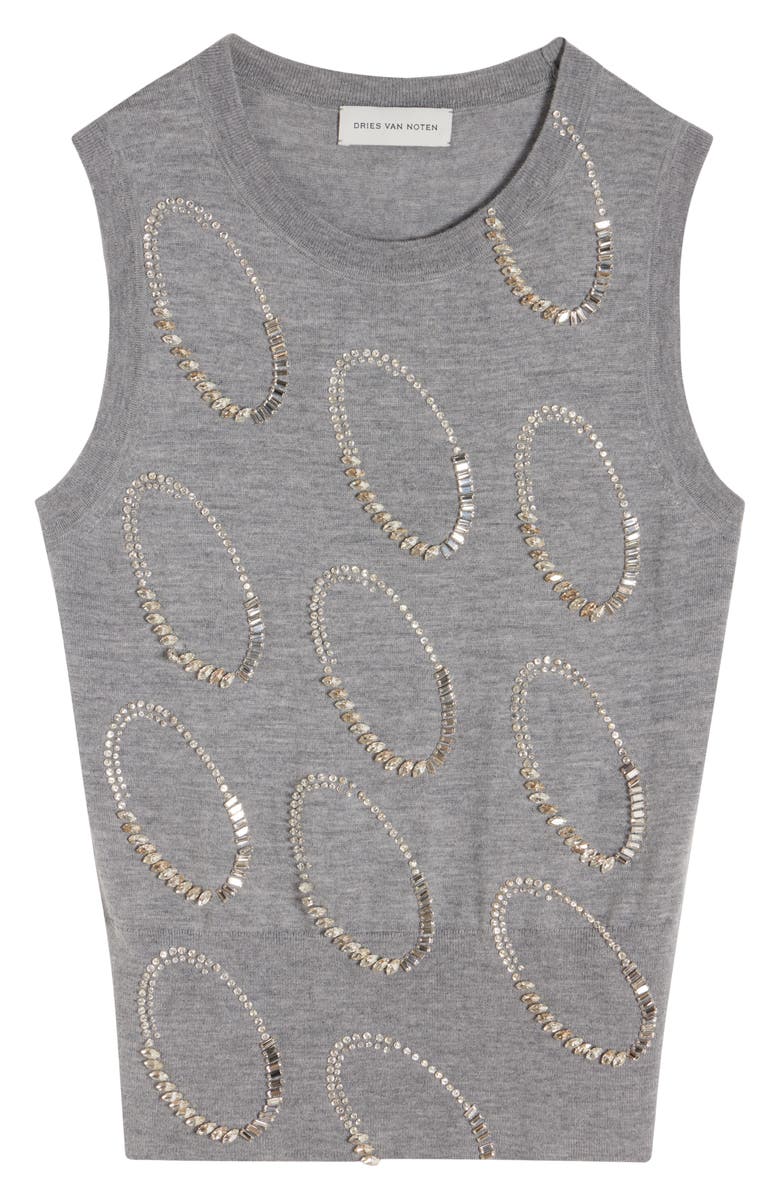Dries Van Noten Taja Ellipses Crystal Embellished Sleeveless Merino Wool Sweater, Alternate, color, Grey