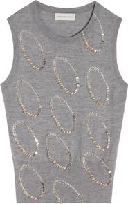 Dries Van Noten Taja Ellipses Crystal Embellished Sleeveless Merino Wool Sweater