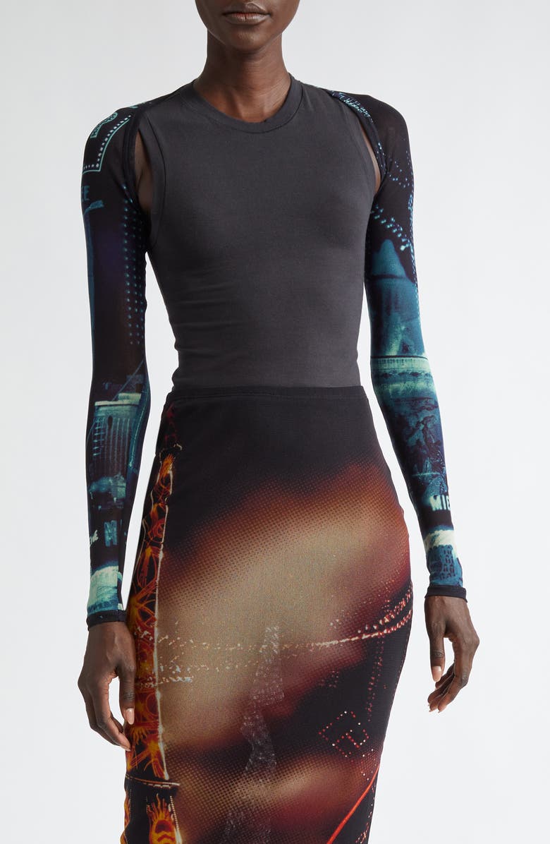 Jean Paul Gaultier Pigalle Print Mesh Shrug, Main, color, 