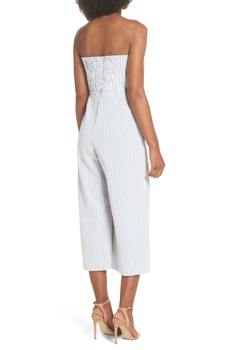 Twist Front Seersucker Crop Jumpsuit, Alternate, color, BLUE/ WHITE STRIPE