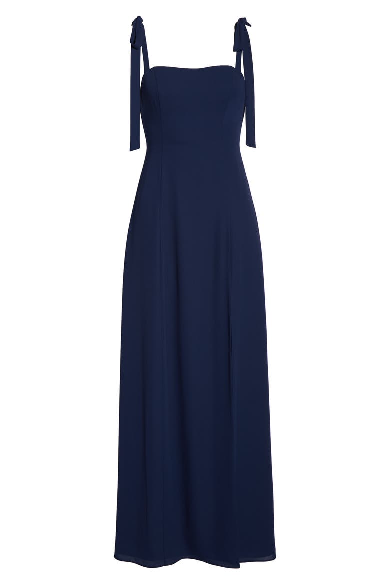 Tie Shoulder A-Line Gown, Alternate, color, NAVY