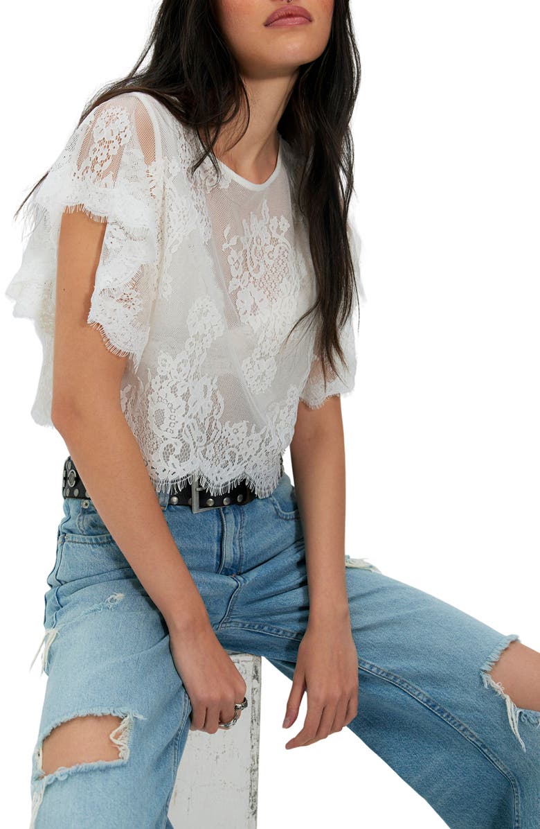 Free People Lunar Ash Lace Crop Top, Alternate, color, Clean Ivory