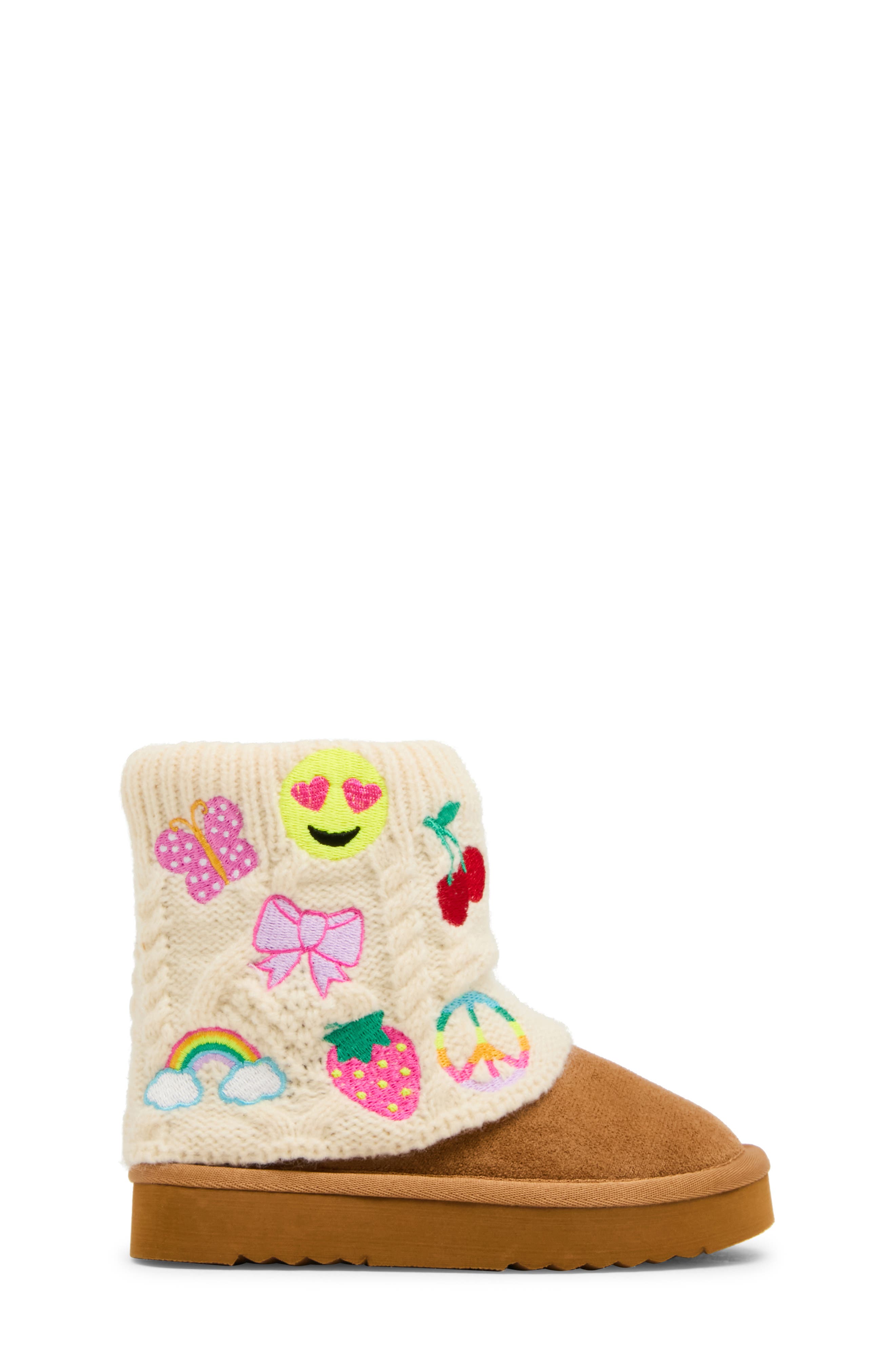 Kids' Cozy Embroidered Knit Boot, Alternate, color, IVORY/ COGNAC