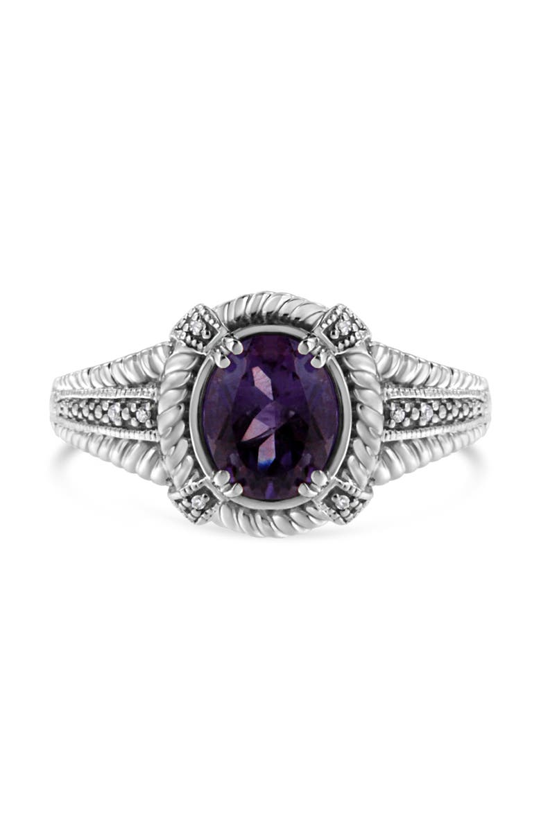 Haus of Brilliance Silver 9X7 Oval MM Purple Amethyst Solitaire and Diamond Accent Ring, Main, color, White