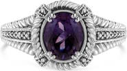 Haus of Brilliance Silver 9X7 Oval MM Purple Amethyst Solitaire and Diamond Accent Ring