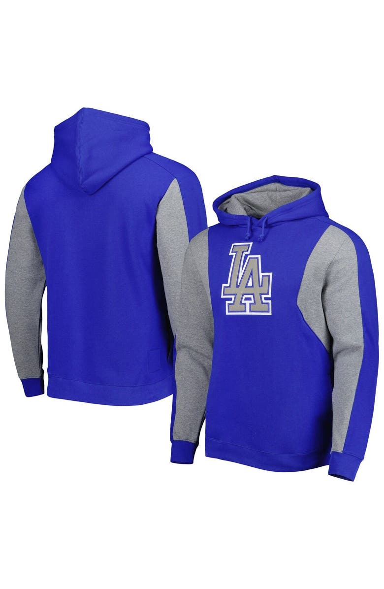 Mitchell & Ness Men's Mitchell & Ness Royal/Heather Gray Los Angeles Dodgers Colorblocked Fleece Pullover Hoodie, Main, color, Royal