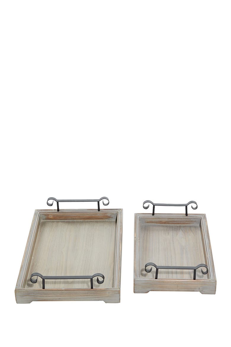 Beige Wood Tray with Metal Handles - Set of 2, Alternate, color, BEIGE