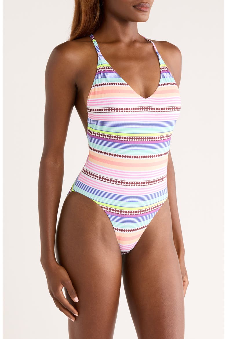 Retiro Stripe Rib One-Piece Swimsuit, Alternate, color, CIRCUS CITRUS MULTI