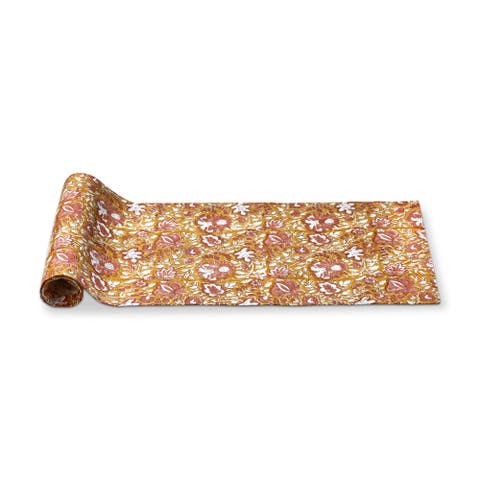 Mia Block Print Cotton Table Runner Machine Washable Décor