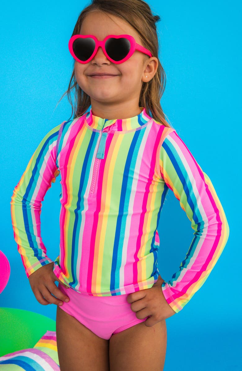 RuffleButts Kids' Long Sleeve Ruffle Hem Two-Piece Rashguard Swimsuit, Alternate, color, 