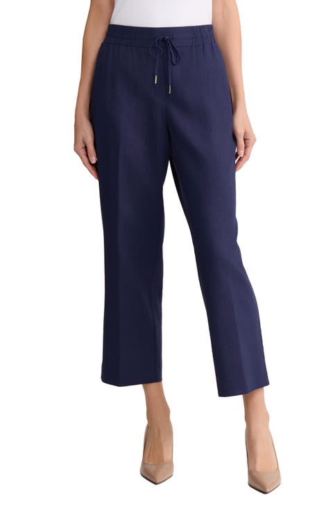 Drawstring Waist Linen Blend Pants (Regular & Petite)
