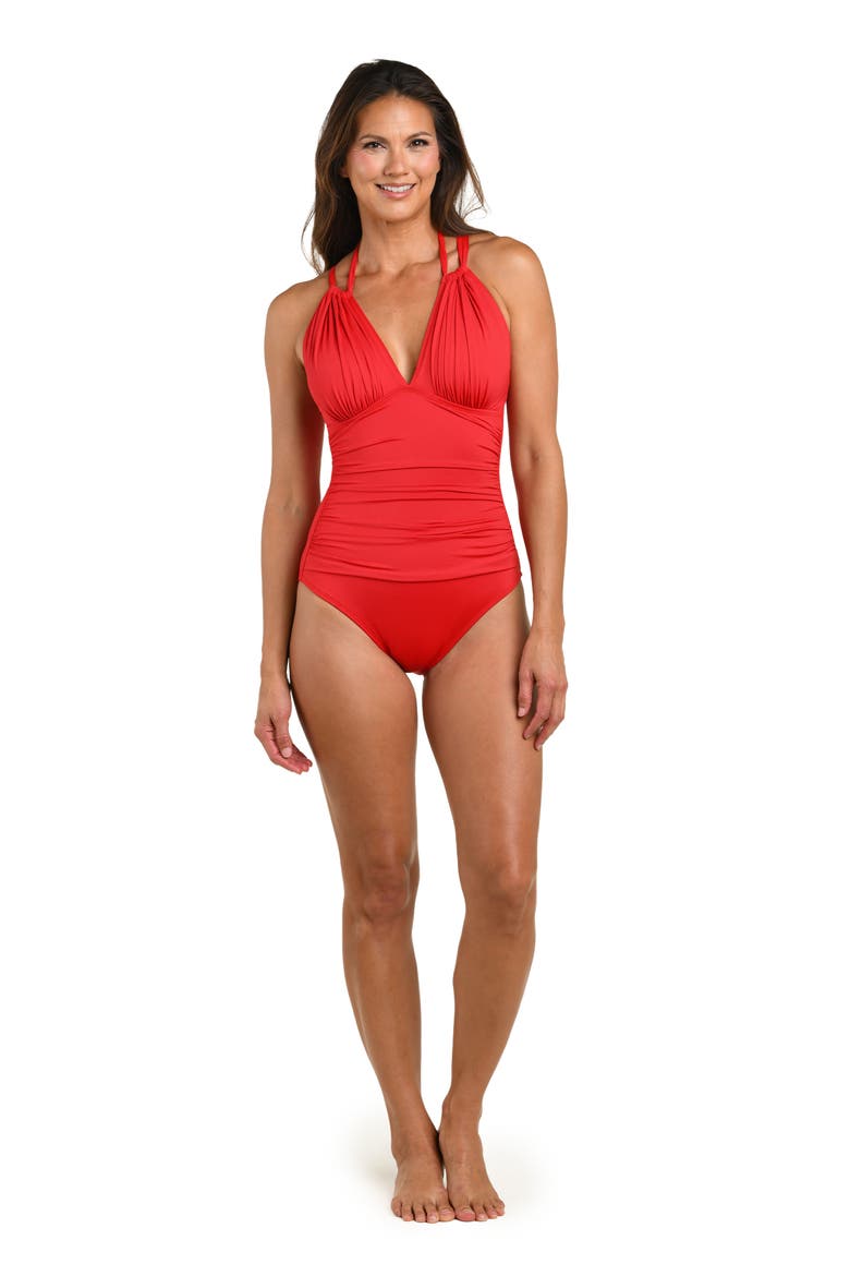 Island Goddess Convertible High Neck One-Piece Swimsuit, Alternate, color, RUBY