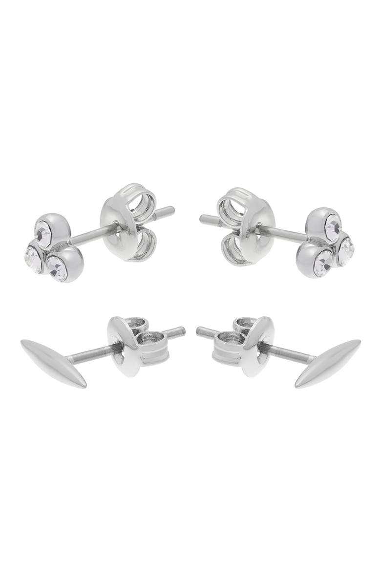 Mira Micro Set of 2 Stud Earrings, Alternate, color, SILVER TONE/ CLEAR CRYSTAL