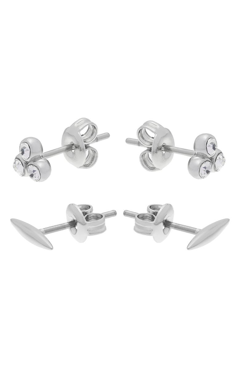 Reiss Mira Micro Set of 2 Stud Earrings, Alternate, color, Silver Tone/ Clear Crystal