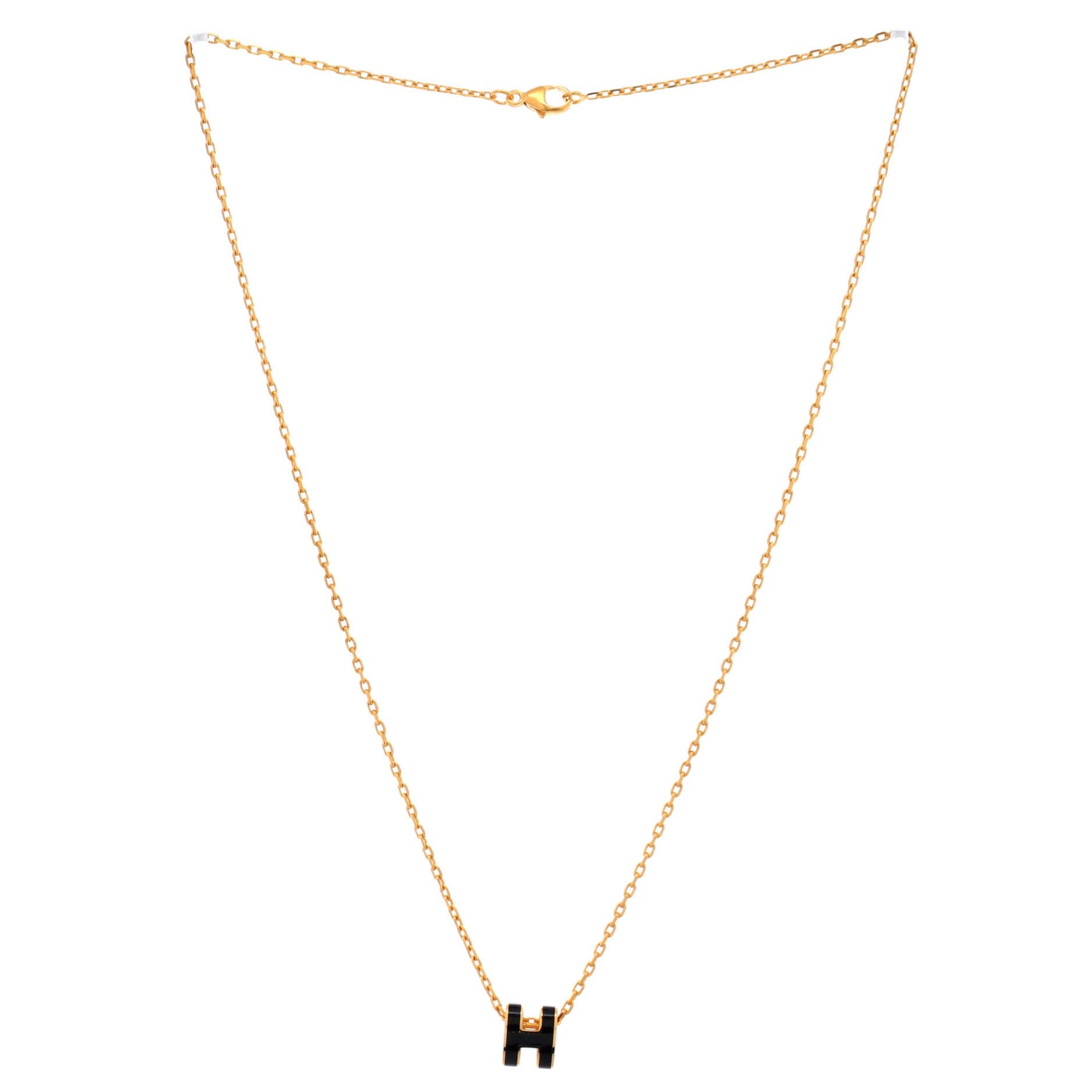 Pre-Owned Hermes Pop H Pendant Chain Necklace Metal and Enamel Mini, Alternate, color, Black