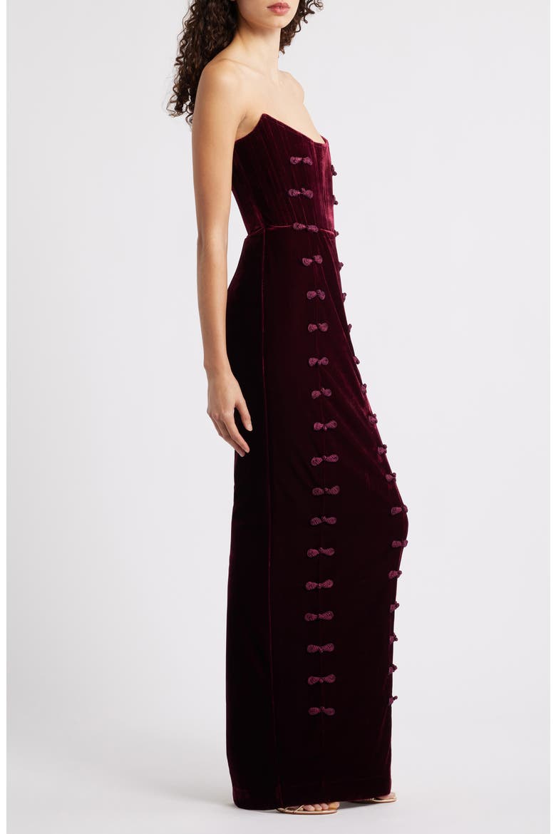 Vesper Strapless Velvet Gown, Alternate, color, BORDEAUX