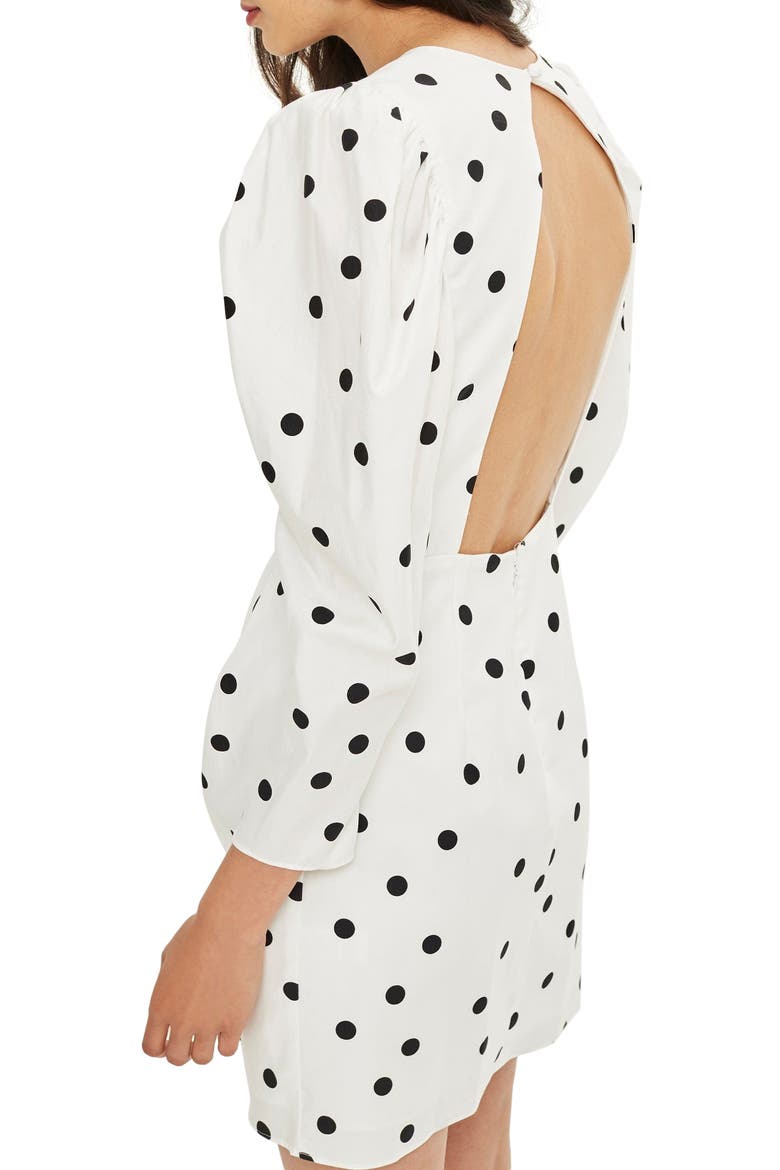 Puff Sleeve Polka Dot Minidress, Alternate, color, IVORY MULTI