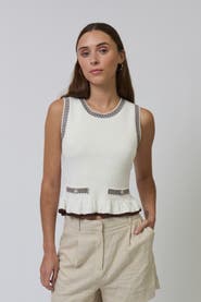 Central Park West Chloe Ruffle Hem Mixed Herringbone Shell