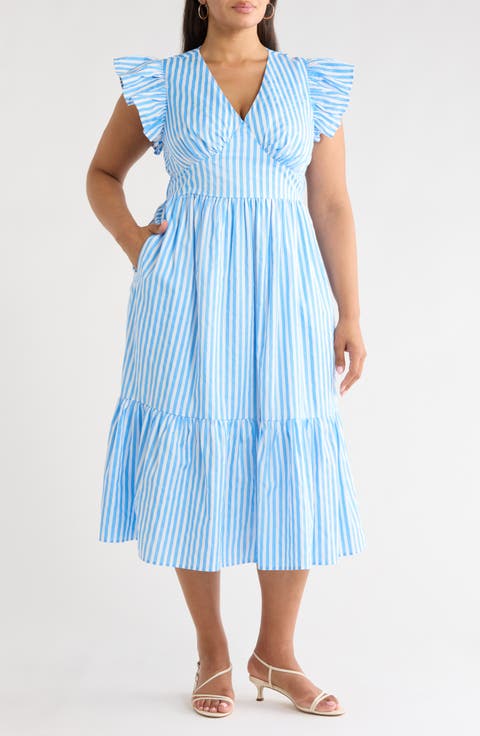 Saida Stripe Ruffle Midi Dress (Plus)