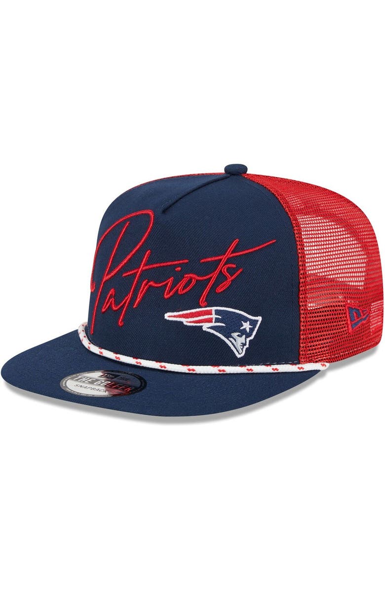 New Era Men's New Era Navy New England Patriots Script Logo Golfer 9FIFTY Snapback Hat, Main, color,