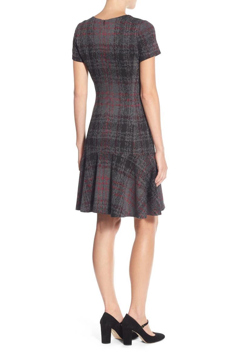 Print Ponte Fit & Flare Dress, Alternate, color, BLACK/ GREY/ PINK
