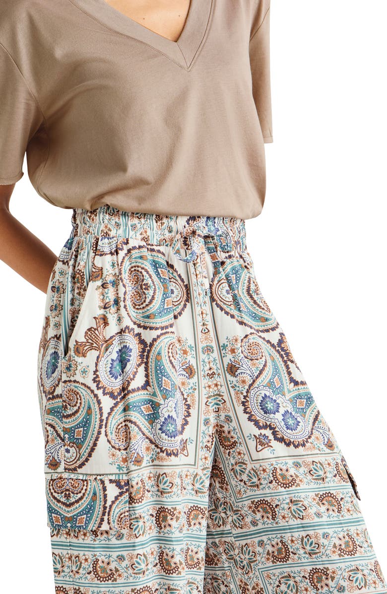 Splendid Venice Scarf Print Wide Leg Cargo Pants, Alternate, color, Lagoon Paisley