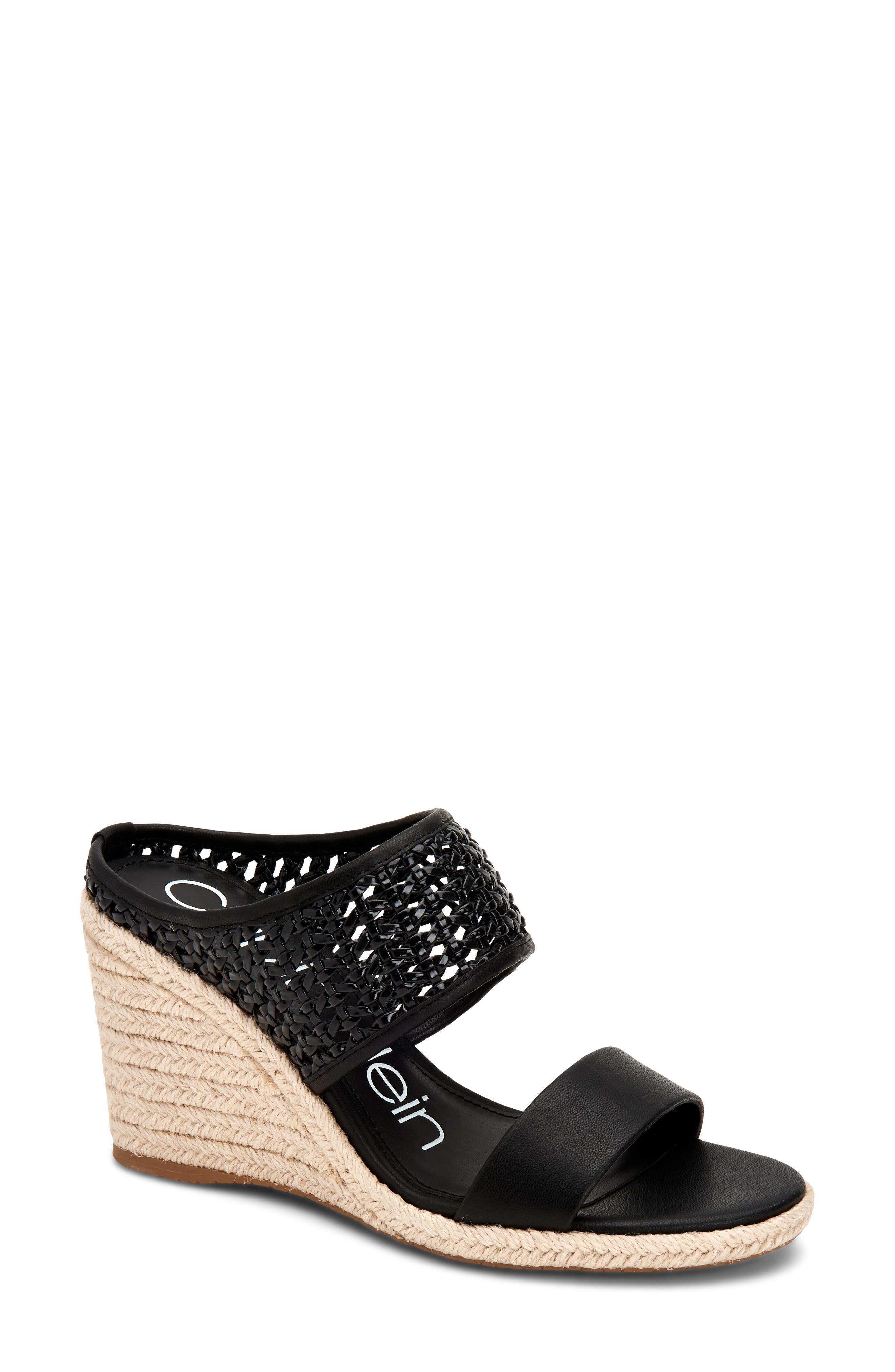 Brooke Espadrille Wedge Sandal, Main, color, BLACK FAUX PATENT LEATHER